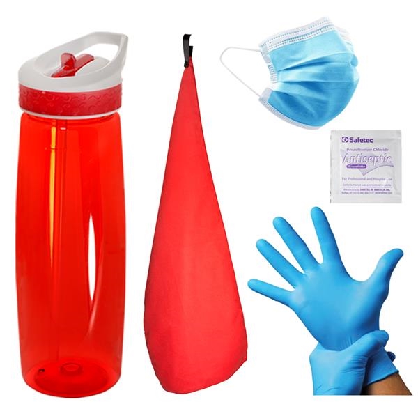Social Distancing Fitness Kit includes a mask, gloves, water bottle, towel... from ASI 79530 Prime Line