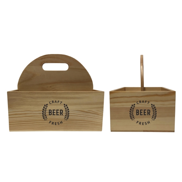 Blonde-stained wooden table caddy with carrying handle that divides it into... from ASI 62677 iline PROMO (The Innovative Line) / iline PROMO (The Innovative Line)