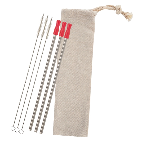 3-pack reusable stainless straw kit with cotton pouch for reducing impact... from ASI 61125 Hit Promotional Products / Hit®