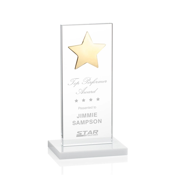 This illustrious Starfire Crystal award stands upright on an elegant White... from ASI 84592 St Regis Group / St Regis