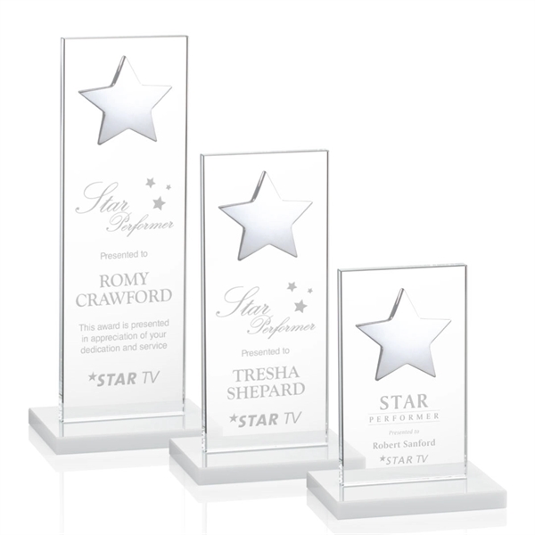 This illustrious Starfire Crystal award stands upright on an elegant White... from ASI 84592 St Regis Group / St Regis