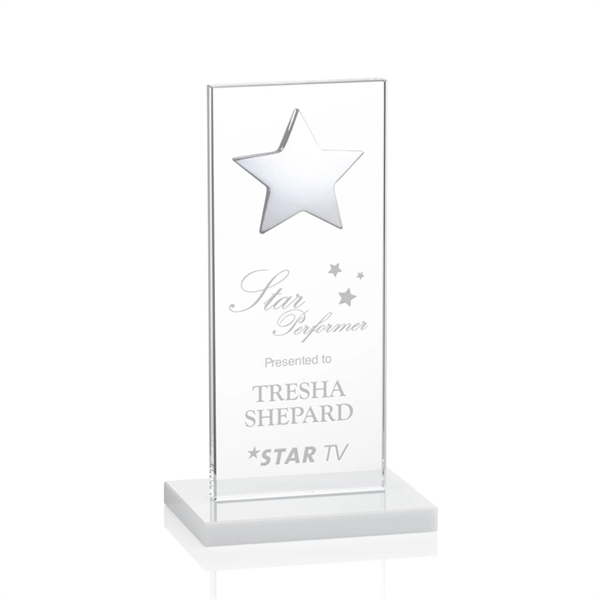 This illustrious Starfire Crystal award stands upright on an elegant White... from ASI 84592 St Regis Group / St Regis