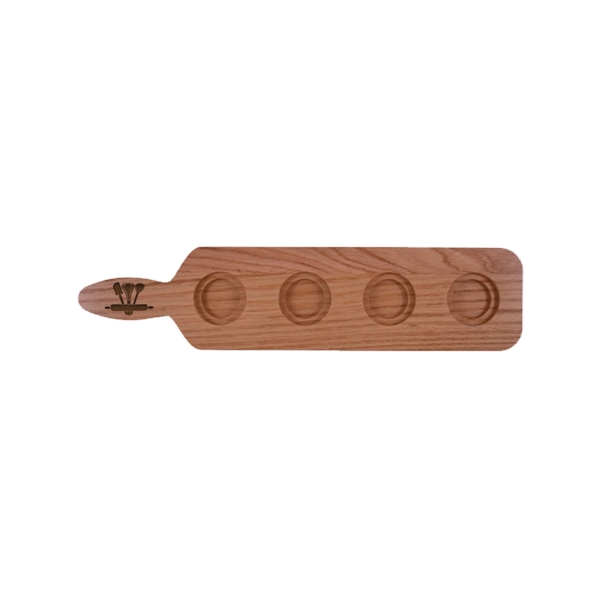 17" x 4" x 3/4" oak four-slot paddle-shaped beverage flight serving... from ASI 74601 Calico