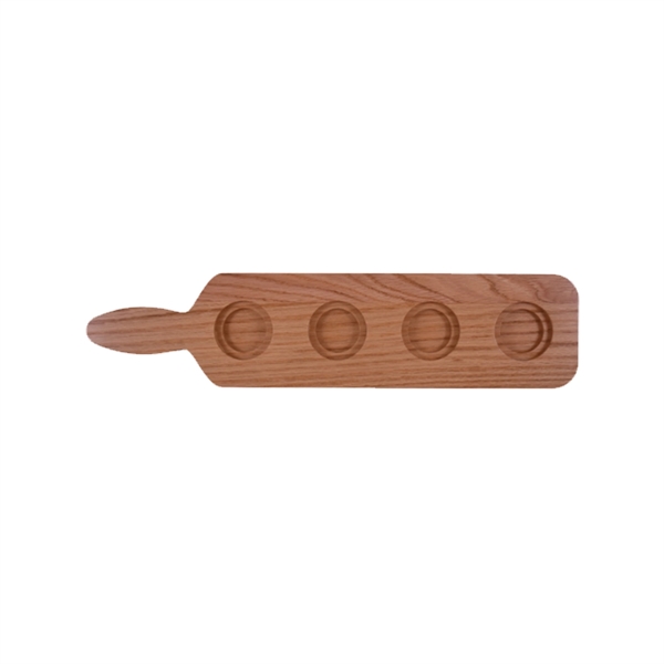 17" x 4" x 3/4" oak four-slot paddle-shaped beverage flight serving... from ASI 74601 Calico