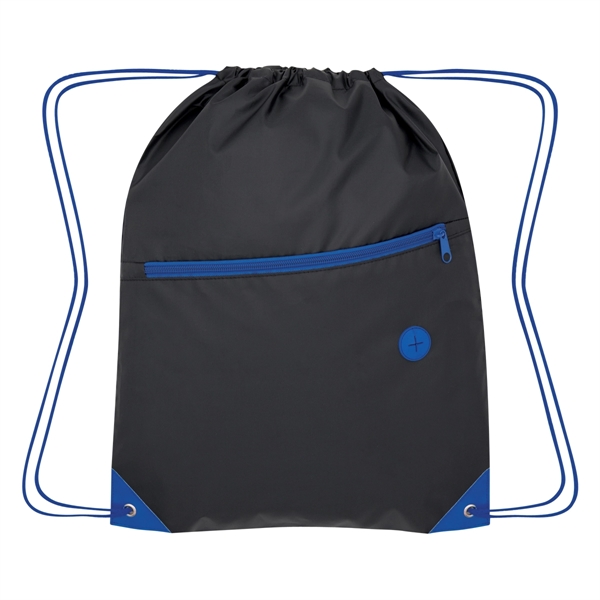 Drawstring bag with a large front zippered pocket and a built-in... from ASI 61125 Hit Promotional Products / Hit®