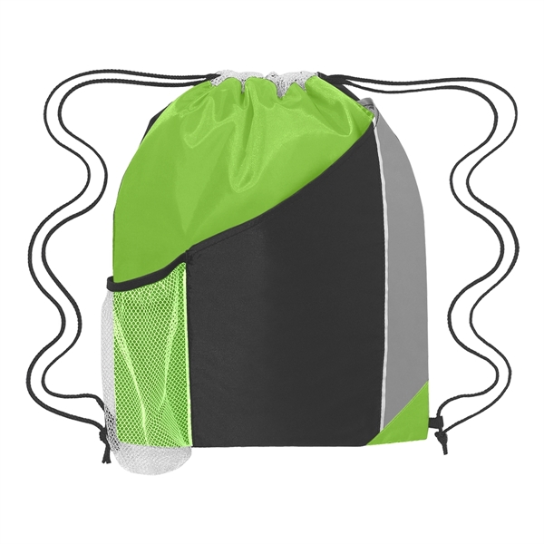 Tri-color drawstring sports pack with large front pocket and side mesh... from ASI 61125 Hit Promotional Products / Hit®
