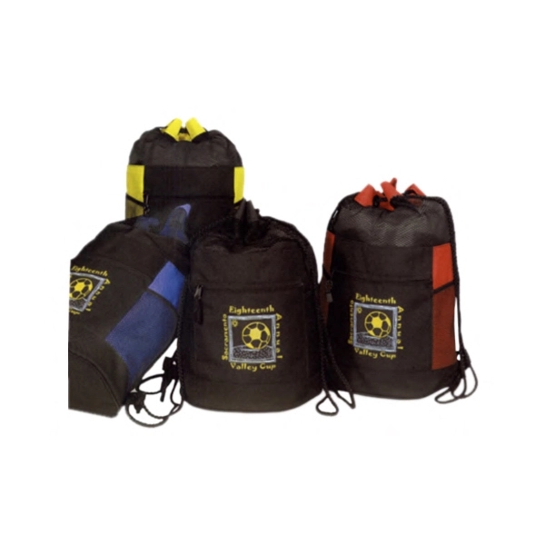 Mesh drawstring tote with a front zippered pocket.... from ASI 40544 Binaco / Binaline