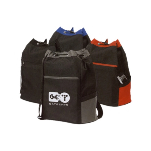 Drawstring backpack with wide front zippered compartment.... from ASI 40544 Binaco / Binaline