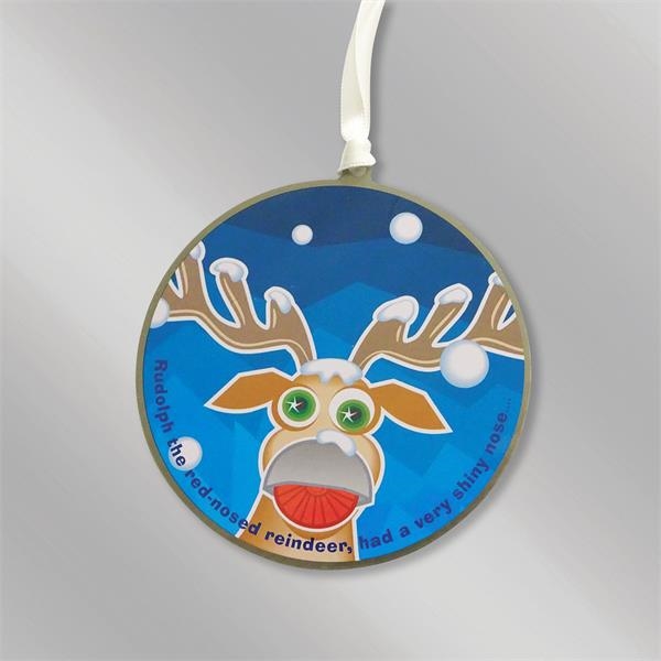Printed ornaments feature a full color imprint on stainless steel... from ASI 55610 Gempire/Floral Promotions