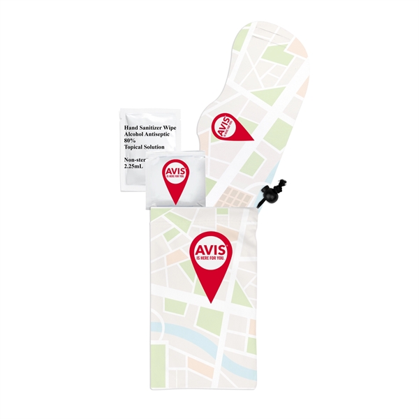 Premier microfiber pouch filled with USA-made cloth face mask, hand sanitizer... from ASI 44900 NC Custom (CI/Lanco) / Lanco