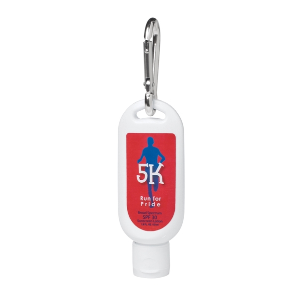 1.8 oz. SPF 30 Sunscreen with Carabiner. Broad Spectrum Formula Protects... from ASI 61125 Hit Promotional Products / Hit®