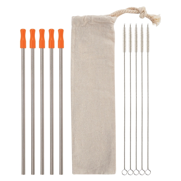 5-pack reusable stainless straw kit with cotton pouch for reducing impact... from ASI 61125 Hit Promotional Products / Hit®