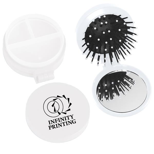 Three in one kit with mirror, hair brush, twist off lid... from ASI 61125 Hit Promotional Products / Hit®