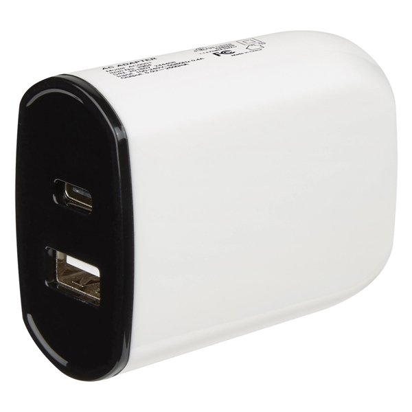 Wall adapter with folding prongs, a USB and Type-C output, and... from ASI 61125 Hit Promotional Products / Hit®