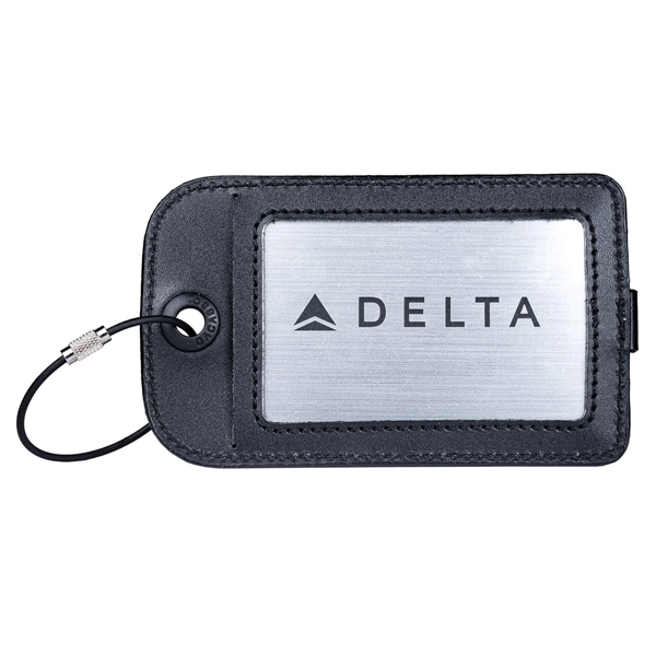 Luggage tag made of black leather with a plate insert that... from ASI 48125 Dacasso / DaCasso