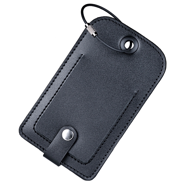 Luggage tag made of black leather with a plate insert that... from ASI 48125 Dacasso / DaCasso