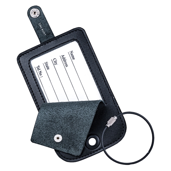 Luggage tag made of black leather with a plate insert that... from ASI 48125 Dacasso / DaCasso