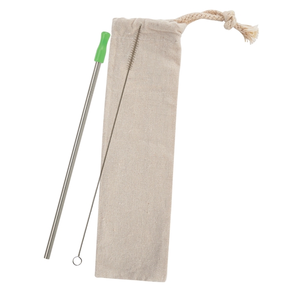 Reusable stainless straw kit with cotton pouch for reducing impact on... from ASI 61125 Hit Promotional Products / Hit®