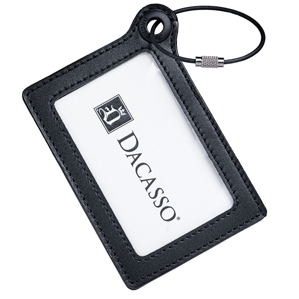Luggage tag made of black leather with a metal strap and... from ASI 48125 Dacasso / DaCasso