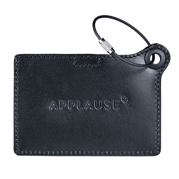 Luggage tag made of black leather with a metal strap and... from ASI 48125 Dacasso / DaCasso