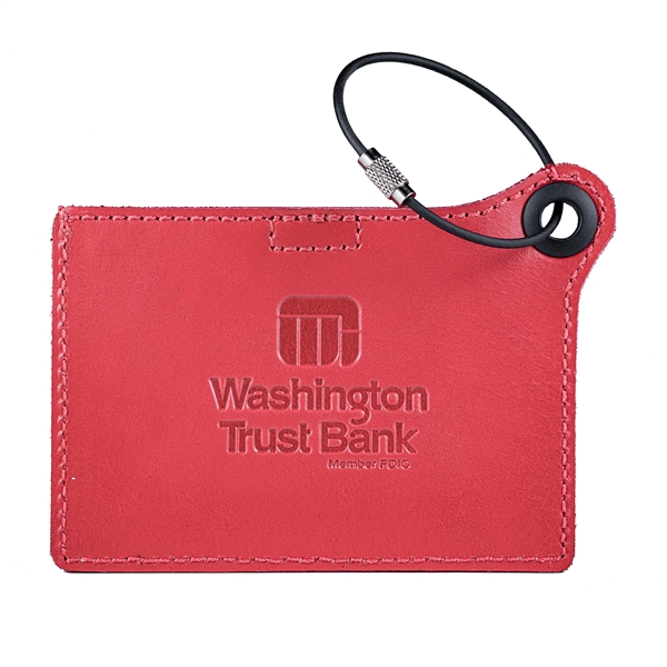Luggage tag made of red leather with a metal strap and... from ASI 48125 Dacasso / DaCasso