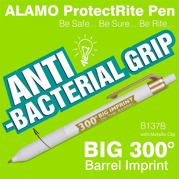 Retractable style ballpoint pen with metallic clip, co-molded soft grip with... from ASI 82498 RiteLine LLC