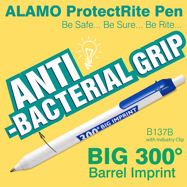 Retractable style pen with clip, co-molded soft grip with anti-bacterial additive... from ASI 82498 RiteLine LLC