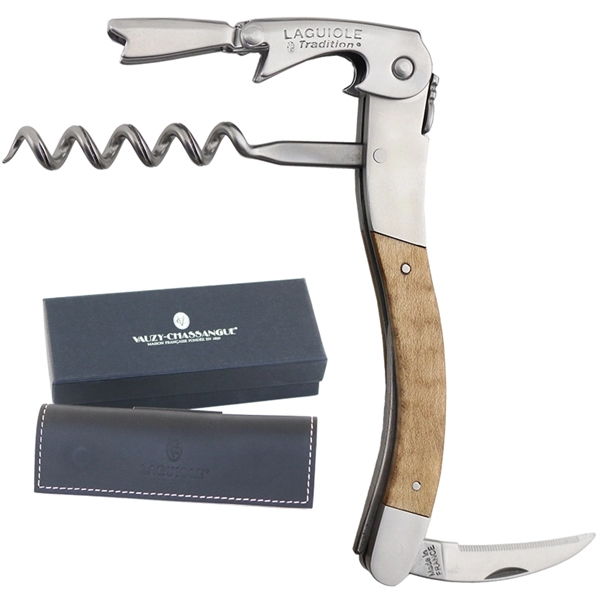 Handcrafted two-lever corkscrew with wood handle and leather pouch... from ASI 55450 Franmara Inc