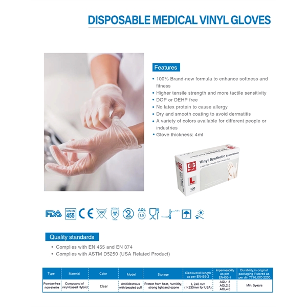 Disposable vinyl gloves; Large size only. FDA  Approved, STOCK IN... from ASI 40544 Binaco / Binaline