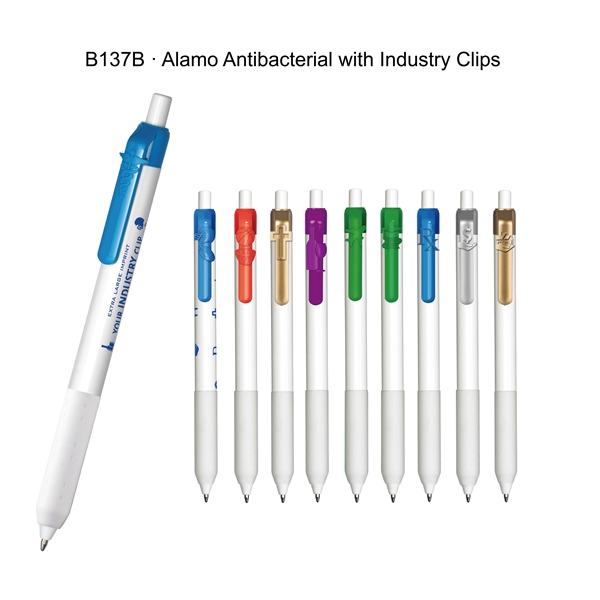 Retractable style pen with clip, co-molded soft grip with anti-bacterial additive... from ASI 82498 RiteLine LLC
