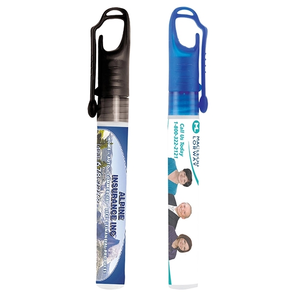 Antibacterial hand sanitizer spray pump bottle with a carabiner clip cap.... from ASI 62660 Innovation Line