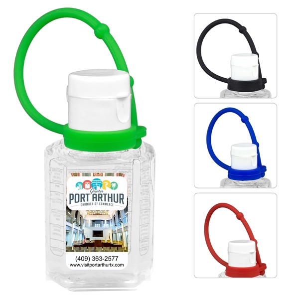 One ounce plastic bottles of hand sanitizer with silicone bottle leash.... from ASI 62660 Innovation Line