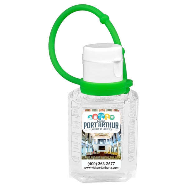 One ounce plastic bottles of hand sanitizer with silicone bottle leash.... from ASI 62660 Innovation Line