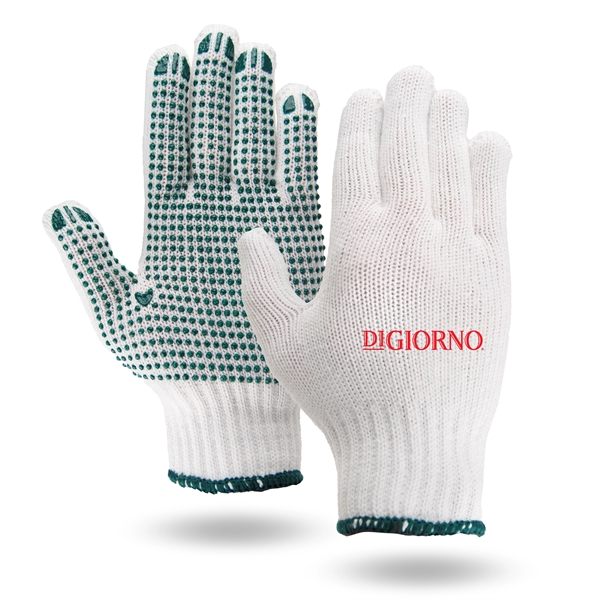 Knit work gloves, green PVC palm dotted, 100% recycled materials, size... from ASI 62192 Illinois Glove Co / Honest Abe®