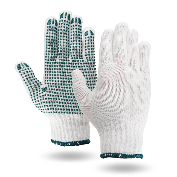 Knit work gloves, green PVC palm dotted, 100% recycled materials, size... from ASI 62192 Illinois Glove Co / Honest Abe®