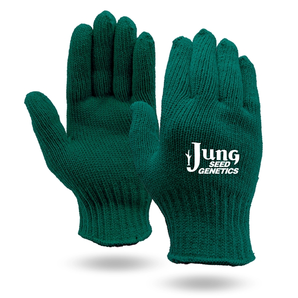 Green knit work gloves, medium weight, made in USA.... from ASI 62192 Illinois Glove Co / Honest Abe®