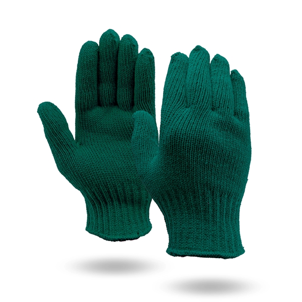 Green knit work gloves, medium weight, made in USA.... from ASI 62192 Illinois Glove Co / Honest Abe®