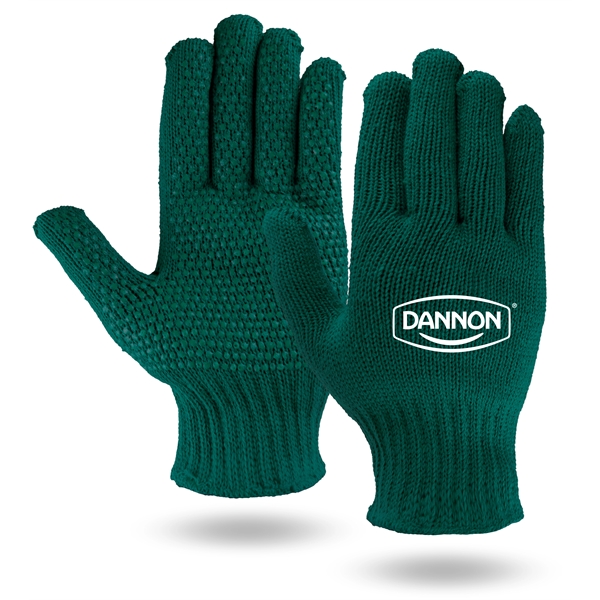 Green knit work and freezer gloves, green PVC dots on palms.... from ASI 62192 Illinois Glove Co / Honest Abe®