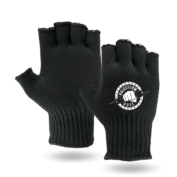 Fingerless black knit work gloves, medium weight, made in USA.... from ASI 62192 Illinois Glove Co / Honest Abe®