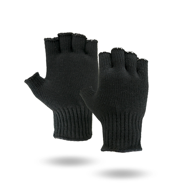 Fingerless black knit work gloves, medium weight, made in USA.... from ASI 62192 Illinois Glove Co / Honest Abe®