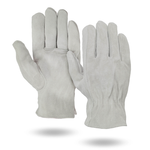 Gray select suede cowhide leather work gloves with shirred elastic back.... from ASI 62192 Illinois Glove Co / Honest Abe®