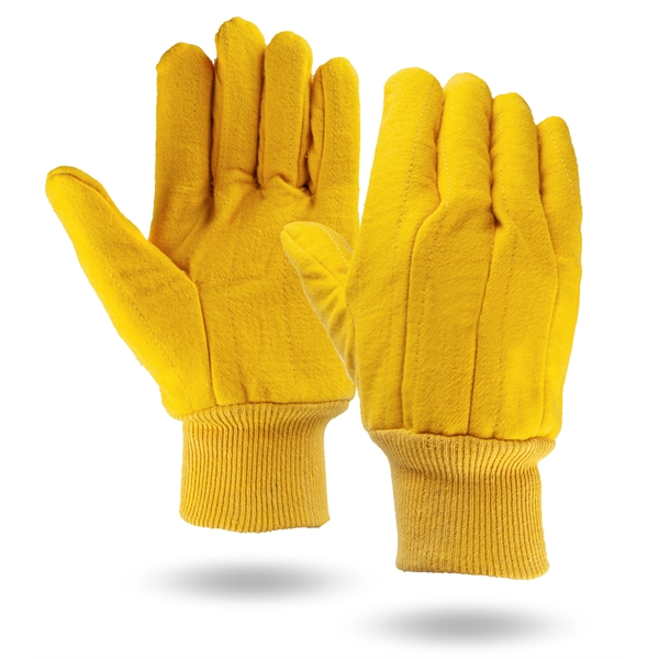 Quilted yellow chore work gloves with knit wrist.... from ASI 62192 Illinois Glove Co / Honest Abe®