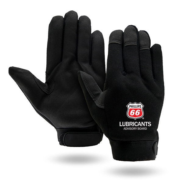 Mechanics gloves, black synthetic suede palm, black spandex back.... from ASI 62192 Illinois Glove Co / Honest Abe®
