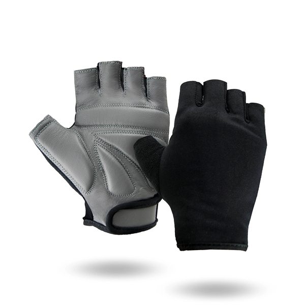 Workout gloves, gray leather palm, black Lycra back.... from ASI 62192 Illinois Glove Co / Honest Abe®