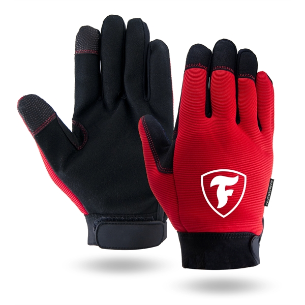 Mechanics gloves, black synthetic suede palm, red spandex back.... from ASI 62192 Illinois Glove Co / Honest Abe®