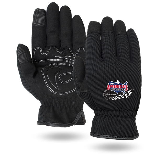 Touchscreen mechanics gloves, padded & reinforced palm, black spandex back, slip... from ASI 62192 Illinois Glove Co / Honest Abe®