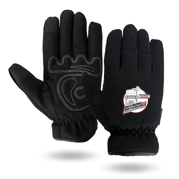 Touchscreen Winter Mechanics gloves, black synthetic suede palm, black spandex back.... from ASI 62192 Illinois Glove Co / Honest Abe®