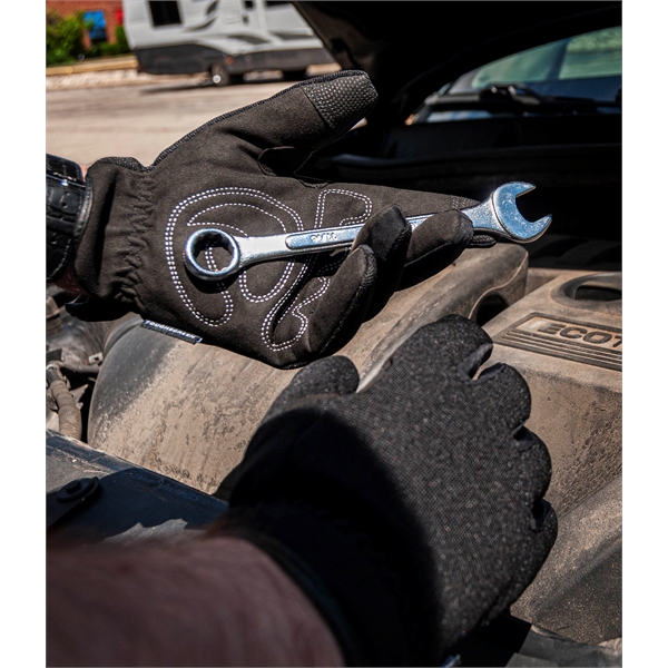 Touchscreen Winter Mechanics gloves, black synthetic suede palm, black spandex back.... from ASI 62192 Illinois Glove Co / Honest Abe®