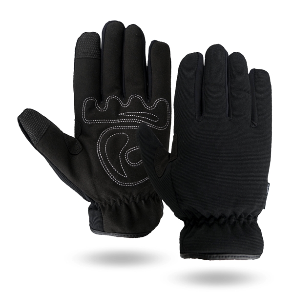 Touchscreen Winter Mechanics gloves, black synthetic suede palm, black spandex back.... from ASI 62192 Illinois Glove Co / Honest Abe®