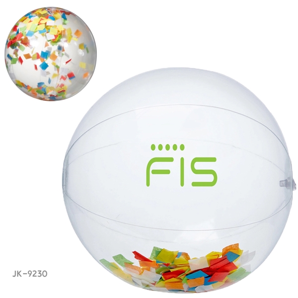 16" clear PVC inflatable beach ball with multi-color confetti fill.... from ASI 63549 Jornik Manufacturing Corp / Jornik
